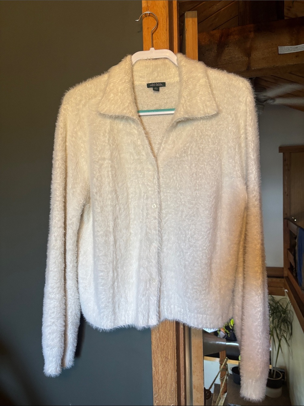 WILD FABLE Cream Fuzzy Button-Front Cardigan